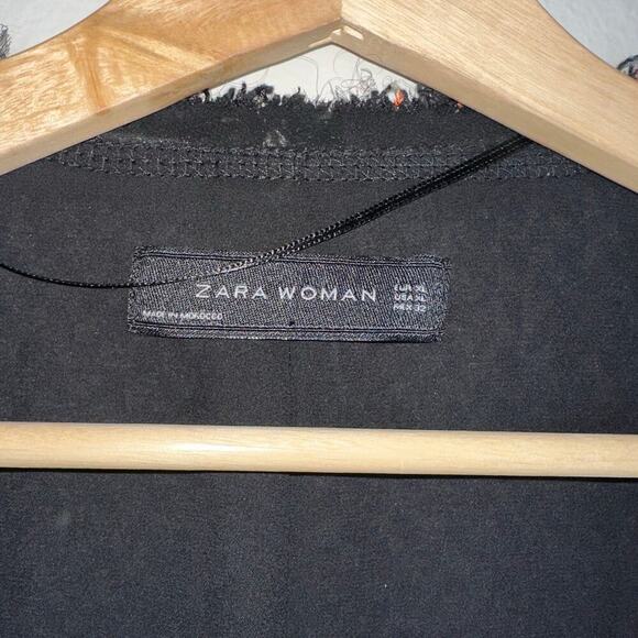 Zara Woman Multicolor Tweed Open Front Blazer Jacket Fringe Trim Size XL - Picture 2 of 8